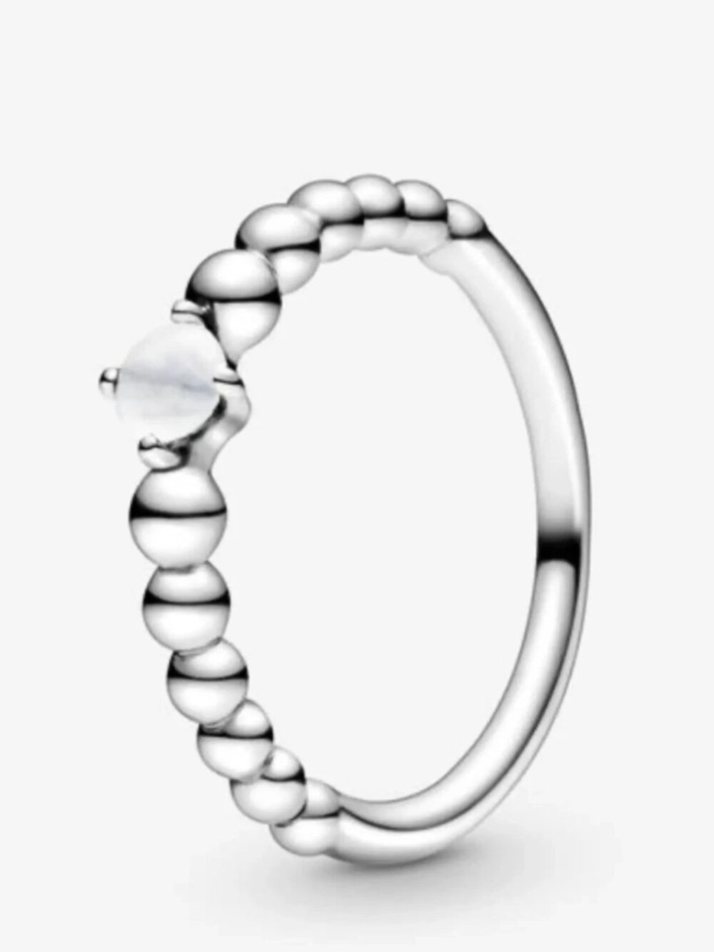 Sterling Silver Milky White Beaded Ring Sz 5.25